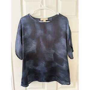 Michael Kors Size Large Abstract Print Blouse - Navy Blue - EUC